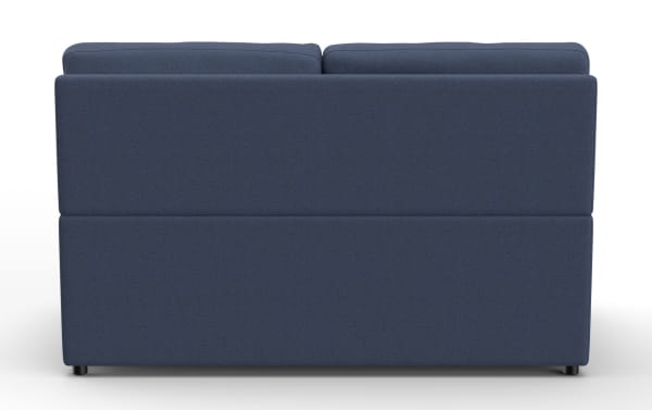 Modern navy blue fabric loveseat sofa with clean lines, cushioned backrest, and compact design ideal for small living spaces.