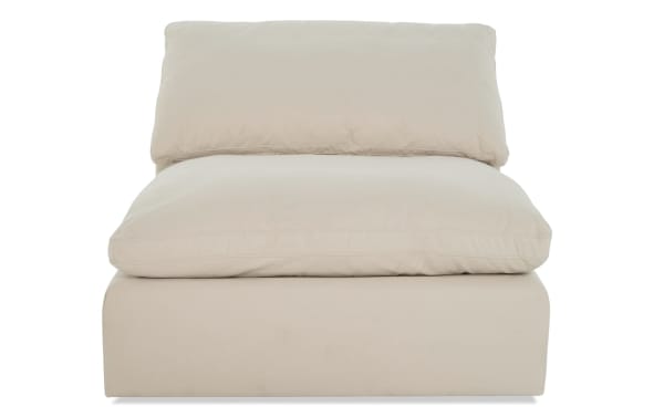 Beige Dream Shell Armless Chair from Dream collection, transitional style with oversized reversible cushions in soft polyester-nylon fabric upholstery.