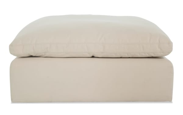 Dream Shell Ottoman in beige fabric upholstery, transitional style from the Dream collection, featuring a plush, oversized cushion with polyester and nylon blend.