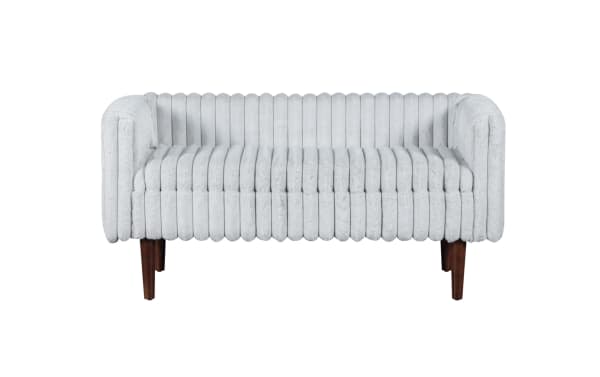 Sofia Gray Storage Bench in gray polyester fabric with channel tufted back, memory foam seat, and wooden legs, from the transitional Sofia collection.