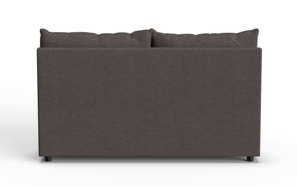 Dark gray fabric loveseat sofa with clean lines, square cushions, and short black legs, suitable for modern living rooms.