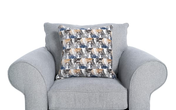 Kylie Gray Chair in gray polyester fabric with rolled arms and included patterned accent pillow, transitional style from Kylie collection.