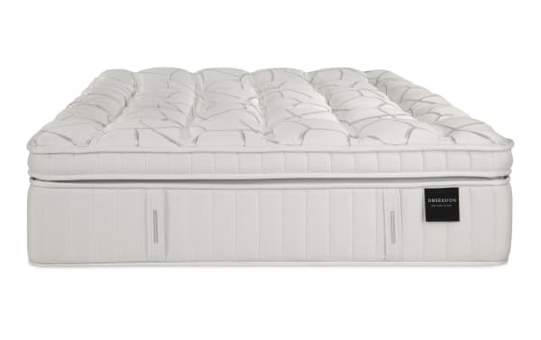 Obsession 16.5'' Twin XL Ultra Plush Mattress in white with quilted top, plush cushioning, and side handles, featuring graphite memory foam and coil system.