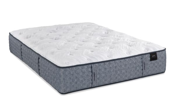 Envy 16'' Full Firm Mattress with hand-tufted white Tencel knit cover, gray hybrid comfort layers, silk, wool, gel memory foam, and 2,000 micro coils.