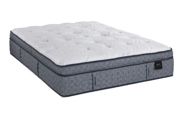 Envy 16'' King Ultra Plush Mattress with hand-tufted white Tencel knit cover, gray hybrid base, silk and wool layers, gel memory foam, and 2,000 micro coils for plush comfort and pressure relief.
