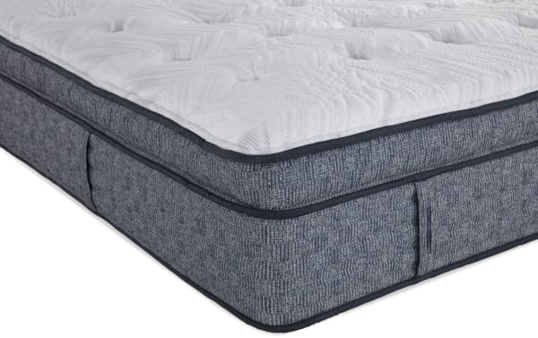 Envy 16'' King Ultra Plush Mattress with hand-tufted white Tencel knit cover, gray hybrid base, silk and wool layers, gel-infused memory foam, and 2,000 micro coils for pressure relief and motion isolation.