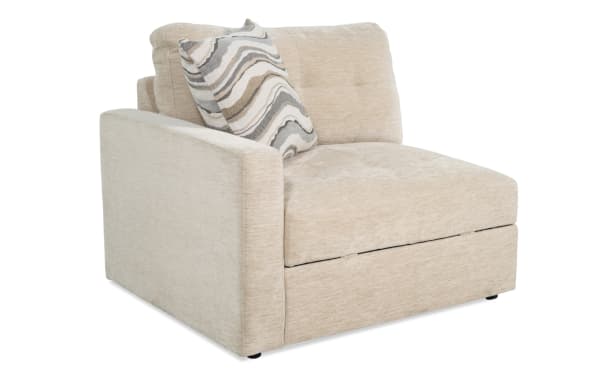 Beige Modular Bob® Left Arm Facing Storage Chair with plush polyester fabric upholstery, memory foam cushion, and built-in storage, contemporary style.