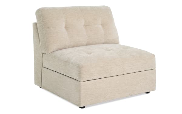 Beige Modular Bob® Armless Storage Chair in contemporary style with tufted polyester fabric upholstery and memory foam cushion, from Modular Bob collection.