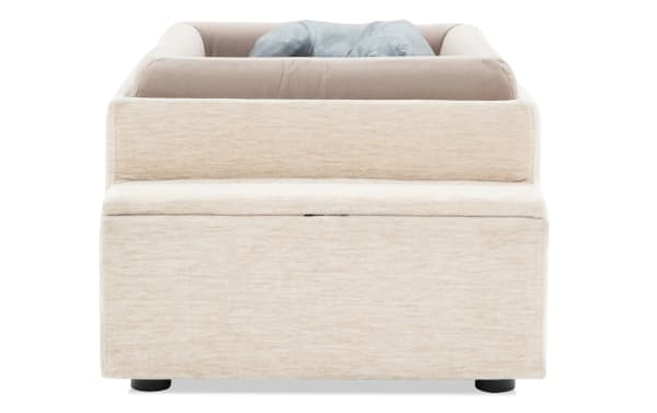 Beige Modular Bob® pet bed console in contemporary style, upholstered in soft polyester fabric, designed for customizable pet comfort and cuddling.
