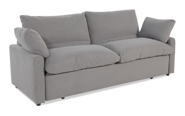 Dream Gray 89'' Queen Sleeper Sofa in gray polyester fabric with oversized memory foam cushions, transitional style, and cozy pull-out sleeper.