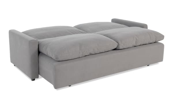 Dream Gray 89'' Queen Sleeper Sofa in gray polyester fabric with oversized memory foam cushions, transitional style, and plush pull-out sleeper.
