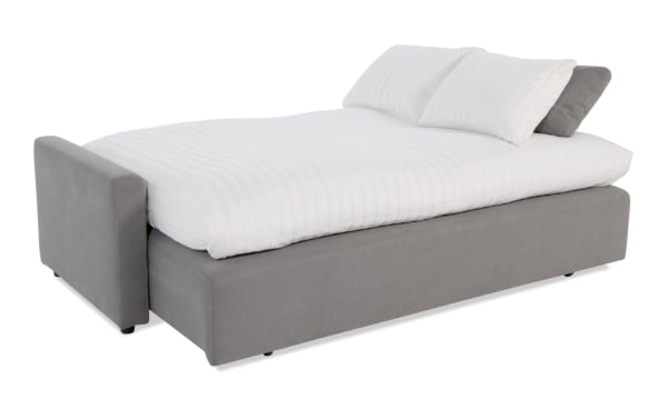 Dream Gray 89'' Queen Sleeper Sofa in gray polyester fabric with oversized memory foam cushions, transitional style from the Dream collection.