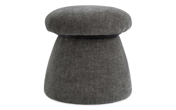 Transitional Mushroom Gray Storage Ottoman with soft polyester fabric upholstery, mushroom-shaped design, and durable MDF frame for versatile cottagecore style seating and storage.