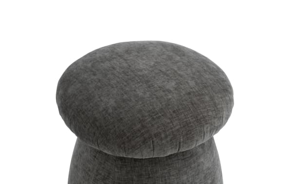 Transitional Mushroom Gray Storage Ottoman with soft polyester fabric upholstery, rounded mushroom shape, and durable MDF frame for versatile cottagecore decor.