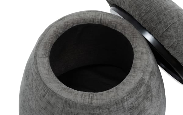 Mushroom Gray Storage Ottoman with removable lid, transitional style, gray polyester fabric upholstery, and sturdy MDF frame for versatile storage and seating.