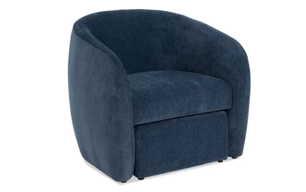 Gemma Blue Accent Chair & Ottoman in plush blue polyester fabric, transitional style with cozy bucket design and memory foam cushion.