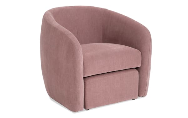 Transitional Gemma Blush Accent Chair & Ottoman in plush blush pink polyester fabric with cozy bucket design and memory foam cushioning.