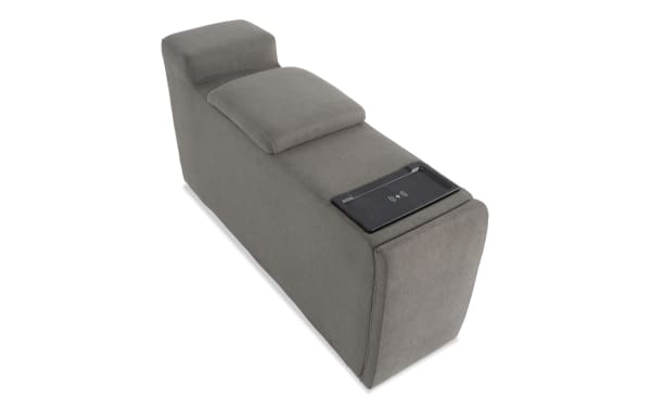 Dream Gray Console from Dream collection, transitional style gray polyester fabric modular seating with USB and USB-C ports, designed for customizable living room spaces.