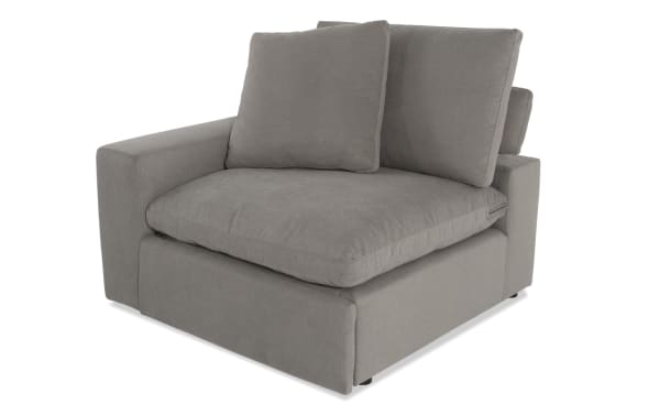 Dream Gray Power Reclining Left Arm Facing Chair with Power Headrest, transitional style, gray polyester fabric, oversized reversible cushions, modular design.
