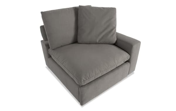Dream Gray Power Reclining Right Arm Facing Chair with power headrest, gray polyester fabric, oversized reversible cushions, transitional style, modular Dream collection.