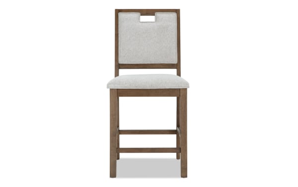 Brookline Brown & White Upholstered Counter Height Stool with white polyester fabric, brown solid wood frame, and transitional style from Brookline Dining collection.