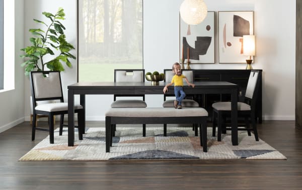 Brookline Black & White Upholstered Counter Height Storage Dining Bench in white polyester fabric with solid wood frame, part of Brookline Dining collection, featuring transitional style, memory foam cushion, and hidden storage under the seat.