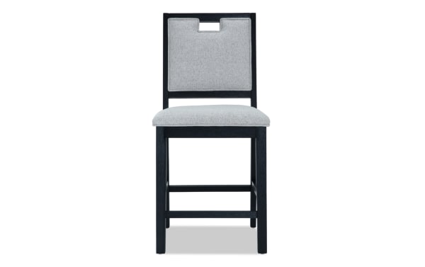 Brookline Black & White upholstered counter height stool in white polyester fabric, transitional style with solid wood frame and memory foam seat.