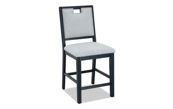 Brookline Black & White Upholstered Counter Height Stool in white fabric with black solid wood frame, transitional style, polyester upholstery, memory foam seat.