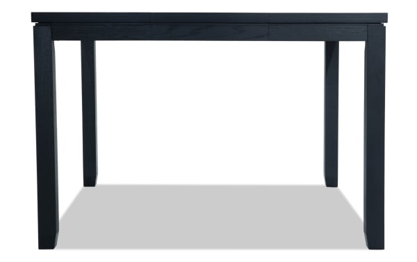 Brookline Black Counter Height Square Extendable Dining Table in transitional style, made of MDF, rubberwood, acacia, and oak veneers with an 18" leaf.