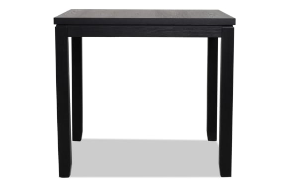 Brookline Black Counter Height Square Dining Table in transitional style, made of solid acacia, rubberwood, MDF, and oak veneers with a smooth black finish.