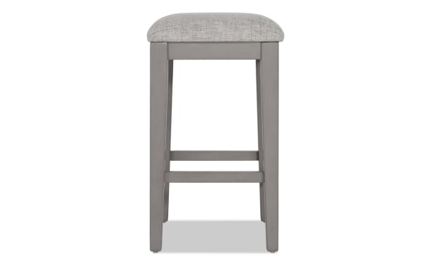 Homeworks Gray backless upholstered counter height stool with cushioned polyester fabric seat, wooden frame, and transitional style from Homeworks Dining collection.