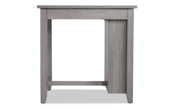 Transitional Homeworks Gray Kitchen Island with sturdy rubberwood frame, melamine finish, adjustable shelves, and lift-top storage for compact kitchens.