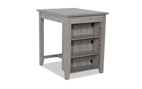 Homeworks Gray Kitchen Island with transitional style, adjustable shelves, lift-top storage, and durable melamine finish on rubberwood frame.