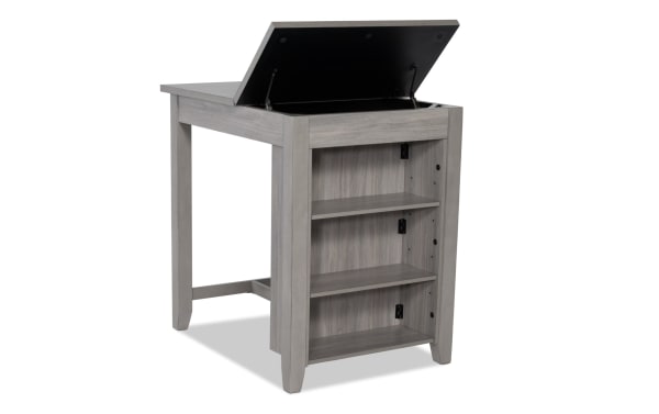 Homeworks Gray Kitchen Island from Homeworks Dining collection, transitional style with lift-top storage, adjustable shelves, and durable gray melamine finish on rubberwood frame.