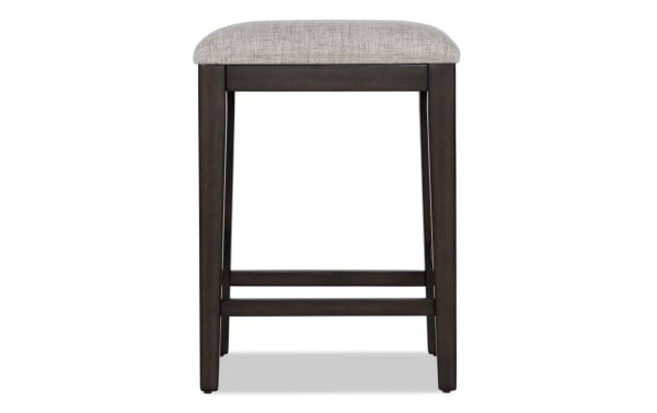 Homeworks Dark Brown & Gray backless counter height stool with cushioned gray polyester fabric seat, wooden frame, transitional style, from Homeworks Dining.