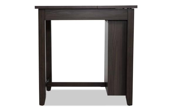 Dark brown Homeworks Dining Kitchen Island with sturdy rubberwood frame, melamine finish, and transitional style, featuring open lower storage space.