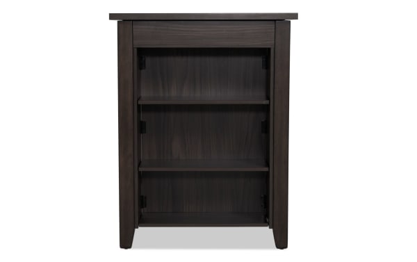 Homeworks Dark Brown Kitchen Island with adjustable shelves, lift-top storage, and sturdy rubberwood frame in transitional style.