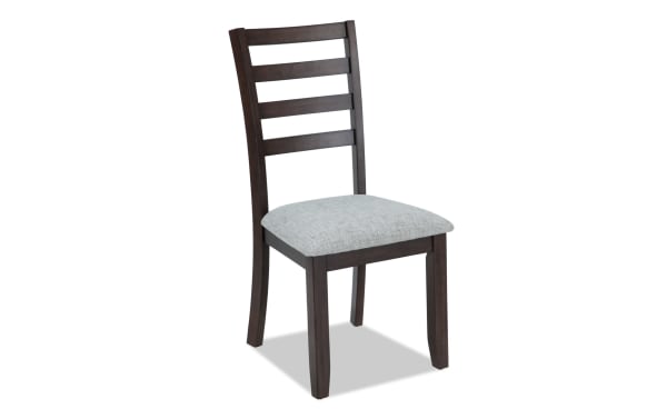 Homeworks Dark Brown & Gray Ladder Back Upholstered Dining Chair with cushioned gray polyester seat, wooden frame, and transitional style.