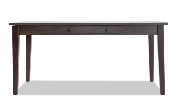 Homeworks Dark Brown Lift-Top Storage Dining Table with transitional style, durable melamine finish, rubberwood frame, and felt-lined drawers.
