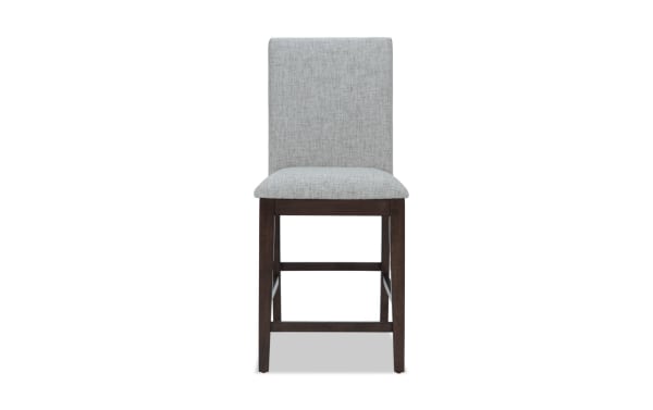 Transitional Homeworks Dining counter height stool with gray polyester fabric upholstery, memory foam seat, and dark brown rubberwood frame.