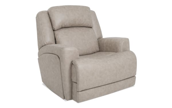 Beige Zeus Living traditional power lift recliner with plush polyester fabric, wide seat, high back, and padded armrests for comfort and support.