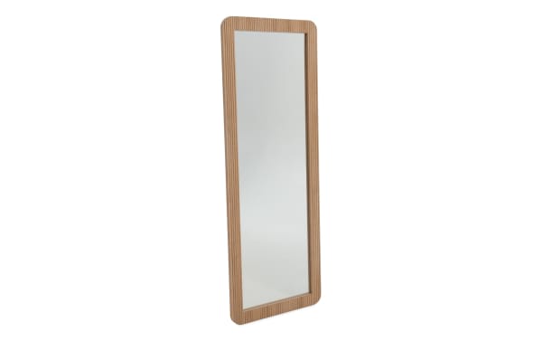 Cascade Brown Floor Mirror with engineered wood grain MDF frame in transitional style, featuring delicate reeding and smooth rounded corners from the Cascade Bedroom collection.
