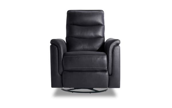 Forte Charcoal Power Gliding Recliner with USB Port featuring breathable polyester fabric, padded arms, memory foam seat, and contrasting stitch design in transitional gray style.
