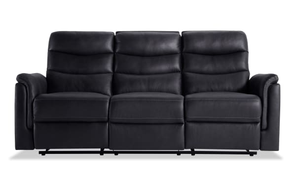 Forte Charcoal 82'' Power Reclining Sofa with USB port, transitional style in breathable gray polyester fabric with padded arms and memory foam seating.