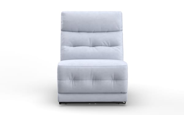 Light gray upholstered armless accent chair with tufted cushions and a high backrest, featuring soft fabric and modern design.