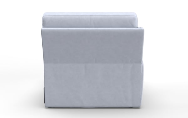 Light gray upholstered modern recliner chair shown from the back, featuring smooth fabric and clean stitching details.