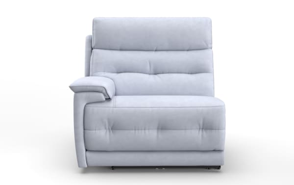 Light gray upholstered recliner chair with plush cushioning, padded armrest, and modern design suitable for living room seating.