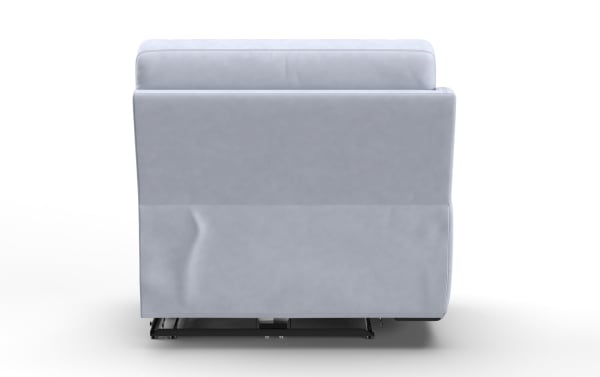 Light gray fabric recliner chair shown from the back, featuring a cushioned backrest and visible reclining mechanism base.