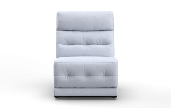 Modern armless accent chair with light gray plush upholstery, tufted cushioning, and a high back for comfortable seating.