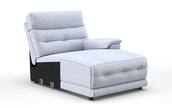 Modern light gray leather recliner chair with plush cushioned backrest, armrest, and black base, designed for living room comfort.